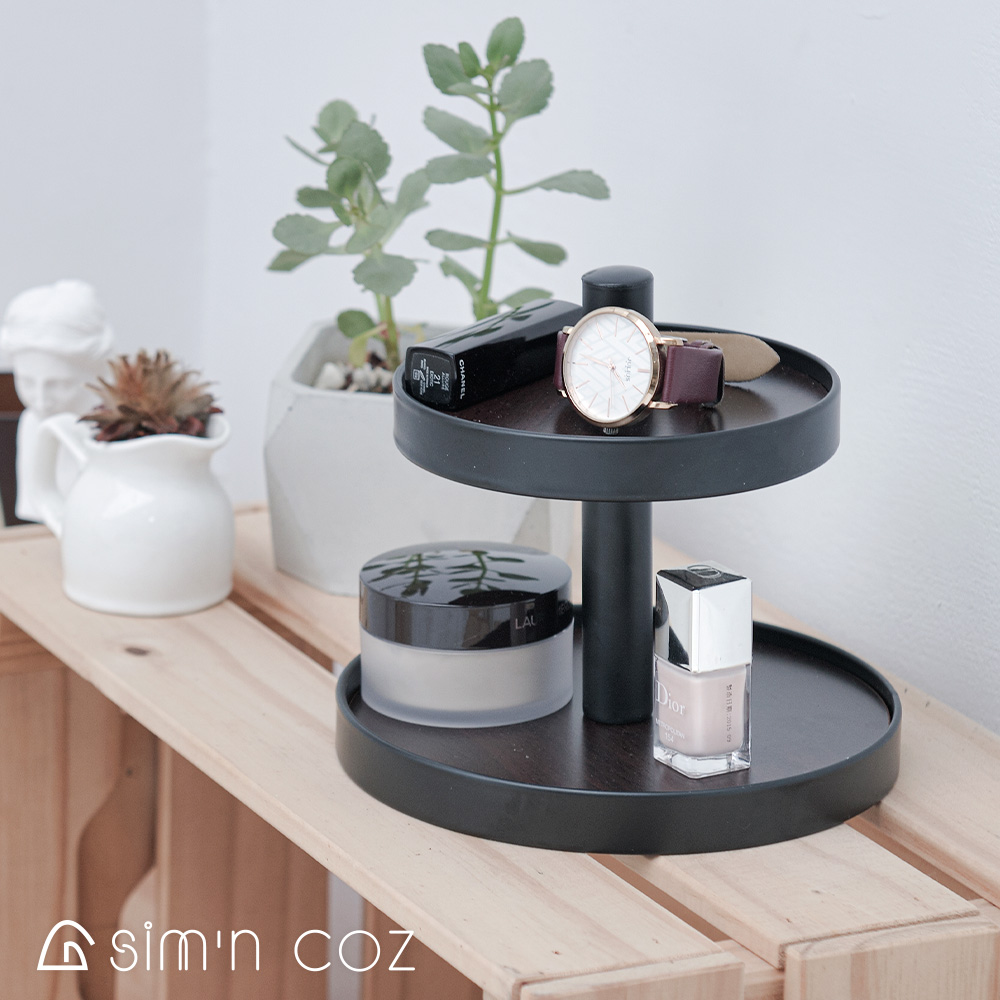 【Sim’n Coz】雙層木紋飾品收納盤(黑)