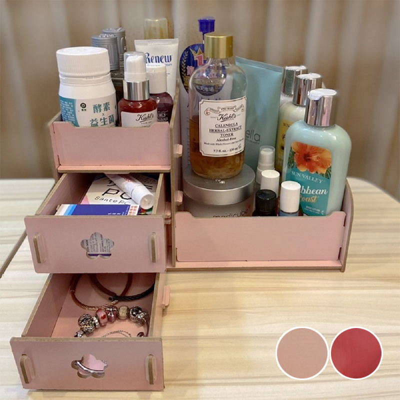 【逛逛市集】(2入) 桌上型DIY木質收納置物架 粉色 化妝盒 收納盒 置物盒 文具盒 飾品盒
