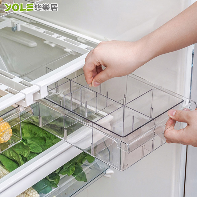 【YOLE悠樂居】廚房冰箱PET可調掛式抽屜收納盒置物籃(無格+4格)
