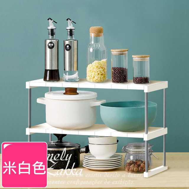 【Homely Zakka】日式簡約多功能雙層置物架/碗盤架/調味架/瀝水收納架_加長款(米白色)