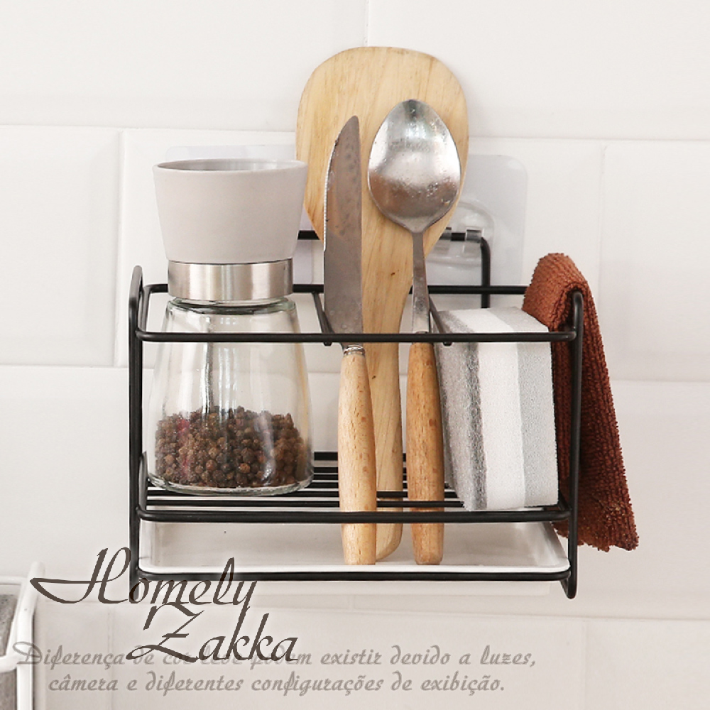【Homely Zakka】日式簡約工藝鐵製水槽檯面瀝水置物架/海綿抹布收納架_黑色