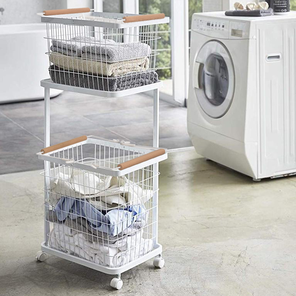 【收納職人】日式簡約多功能雙層洗衣分類收納籃/洗衣籃推車/衣物收納架