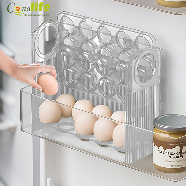 [Conalife 廚房美學升級大容量自動翻轉雞蛋盒（2入）