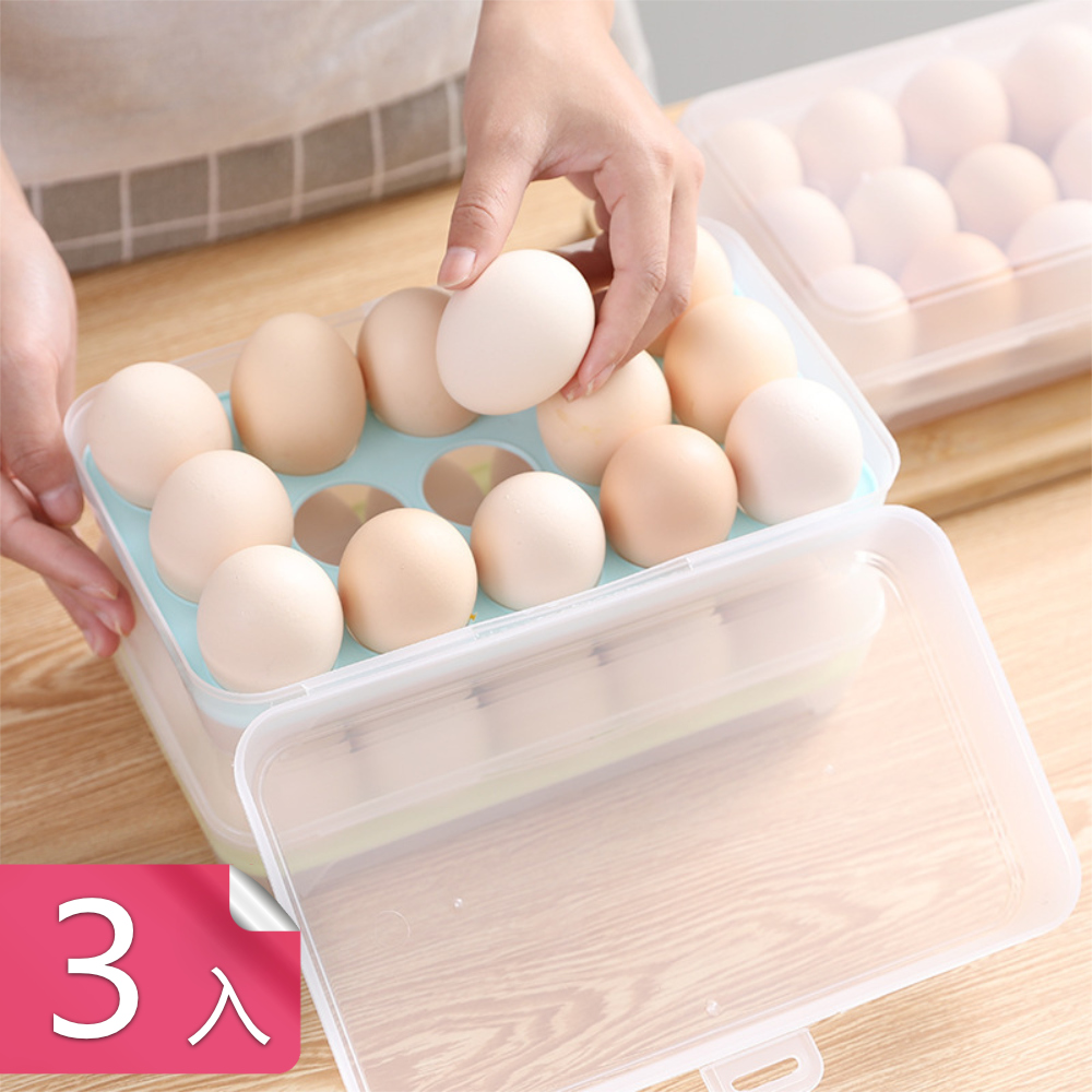 (熊爸爸大廚)日式雞蛋透明收納保鮮盒 15格立式設計-3入