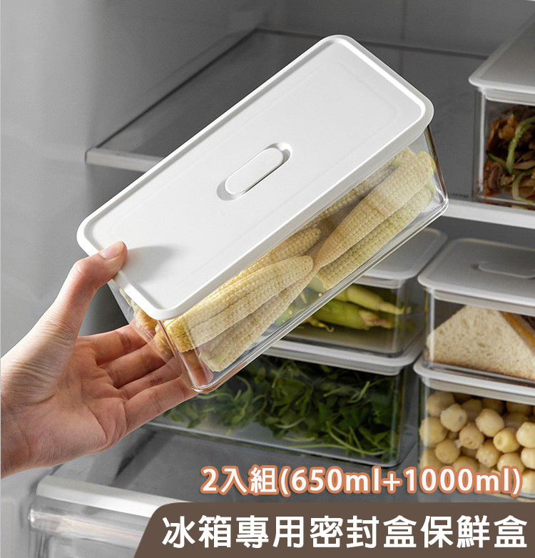 2入組 食品級冰箱專用密封盒保鮮盒(650ml+1000ml) 冷藏收納盒 密封保鮮 醃漬盒