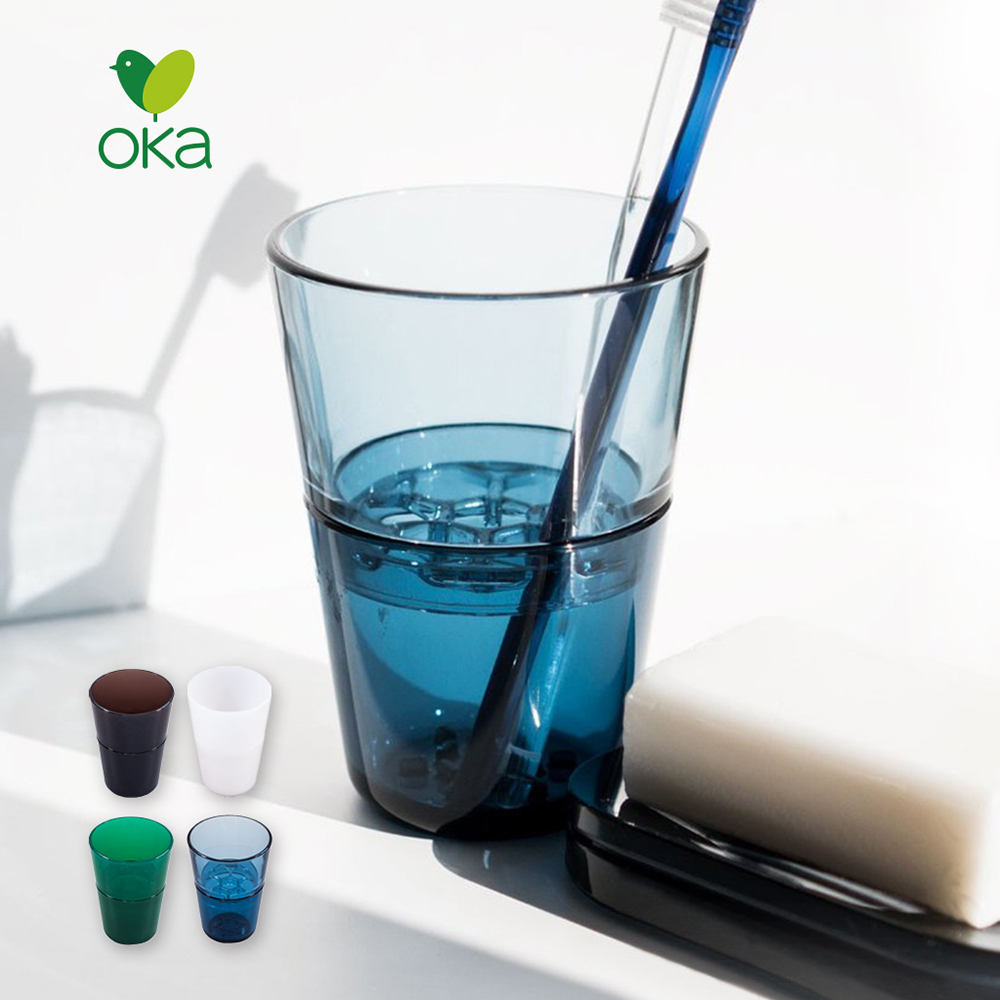 【日本OKA】PLYS base晶透風雙層牙刷瀝水杯架-4色可選