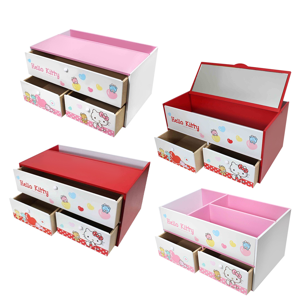 三麗鷗Sanrio HELLO KITTY 木質抽屜分隔收納盒 鏡子置物盒【收納王妃】