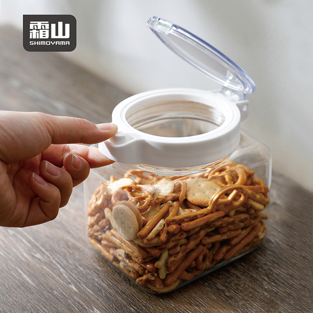 【日本霜山】PET廚房按壓快掀式食材透明密封罐-900ml-3入 (可防潮/保鮮)