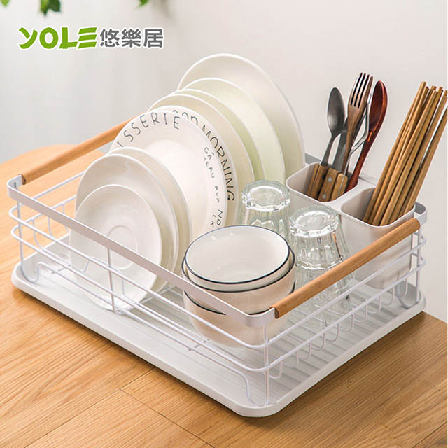 【YOLE悠樂居】日式鐵藝大容量餐具碗盤瀝水架-單層白