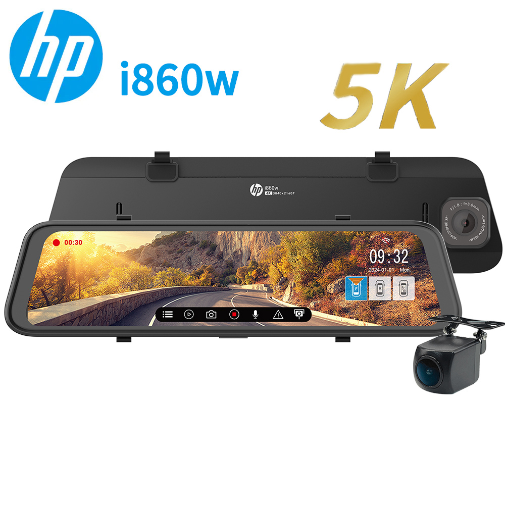 HP惠普i860w 4K超高畫質電子後視鏡 前後雙錄+WIFI即時觀看+OTA更新