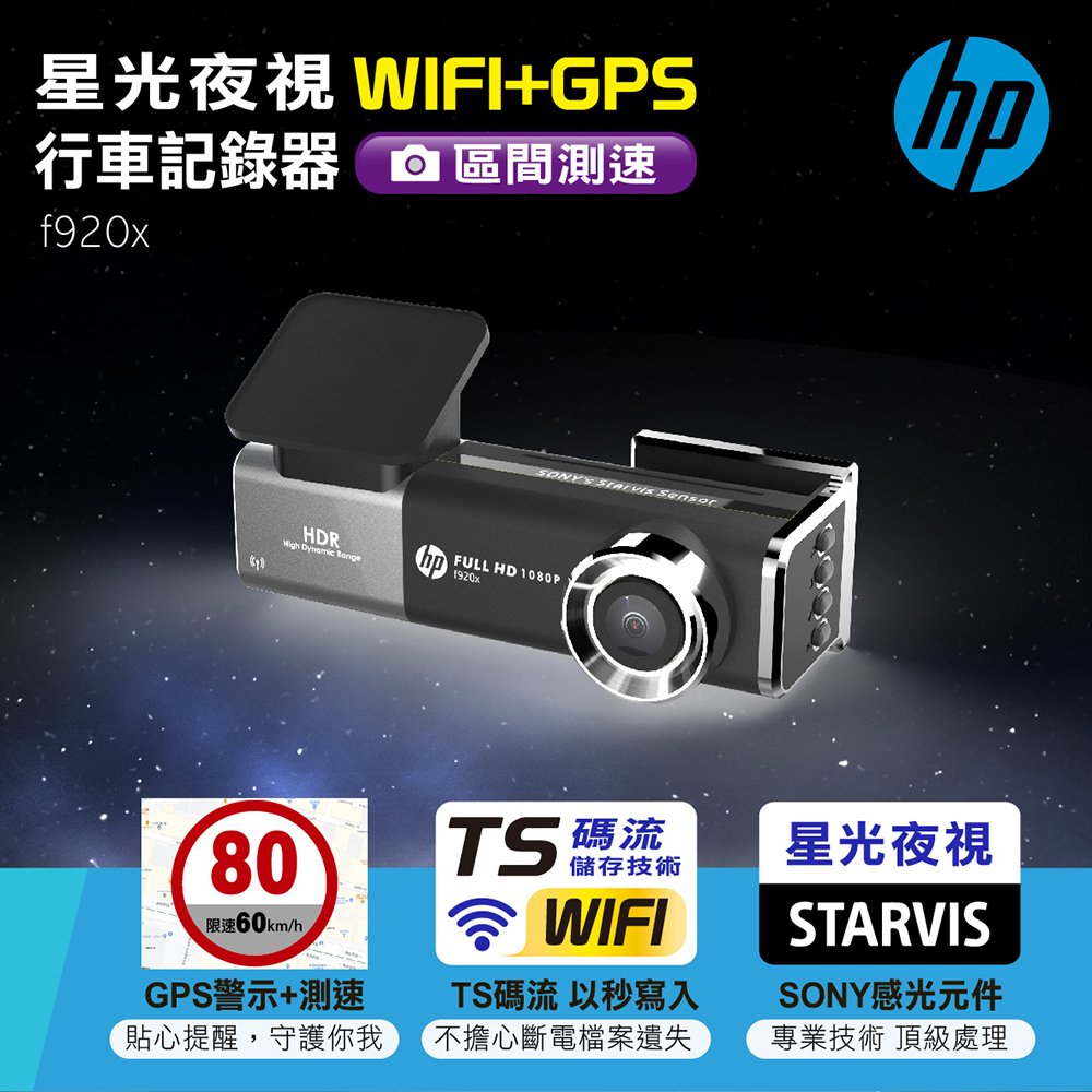HP 星光夜視WIFI+GPS行車記錄器 f920x