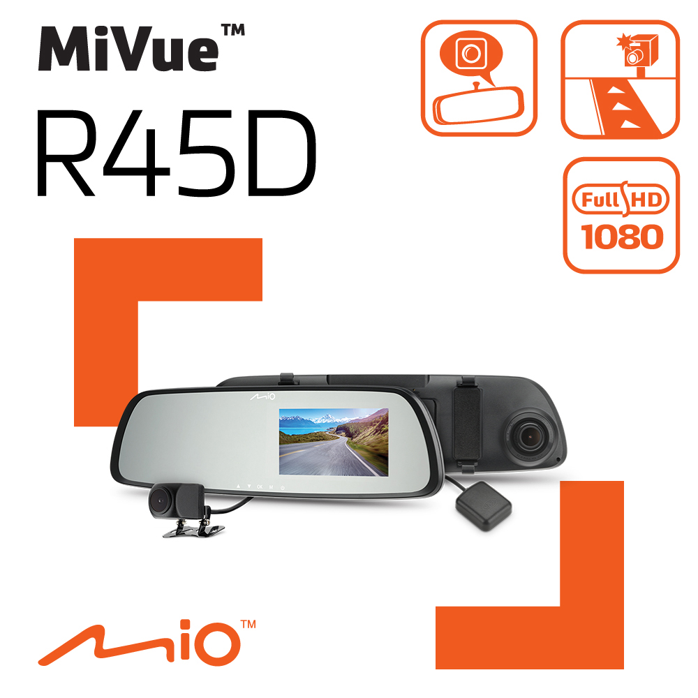 Mio MiVue™ R45D 高畫質前後雙鏡頭 後視鏡GPS行車記錄器 1080P 區間測速 倒車顯影