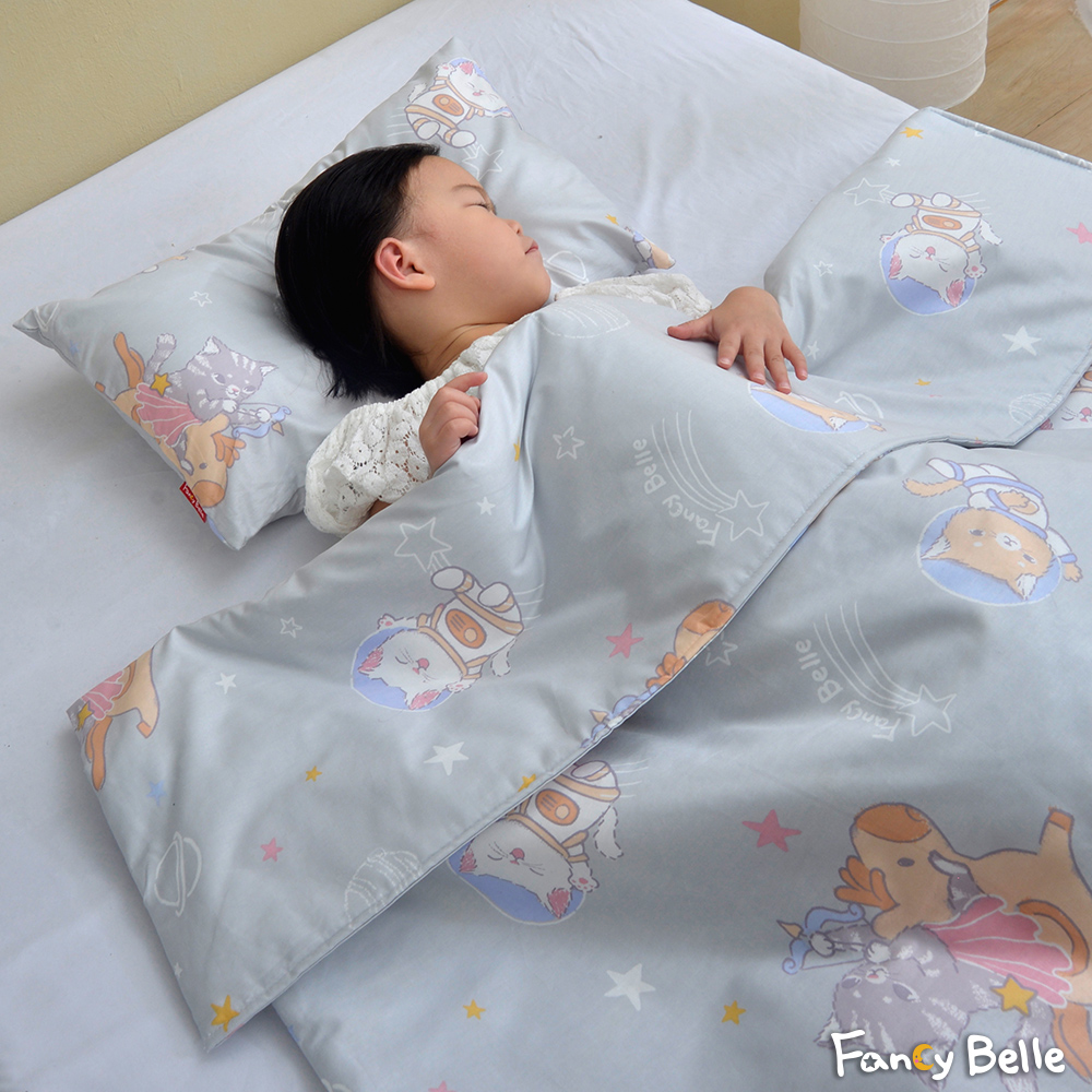 兒童純棉防蹣抗菌兩用被枕頭2件組(3.5x4.5尺)-夢遊星空-灰色