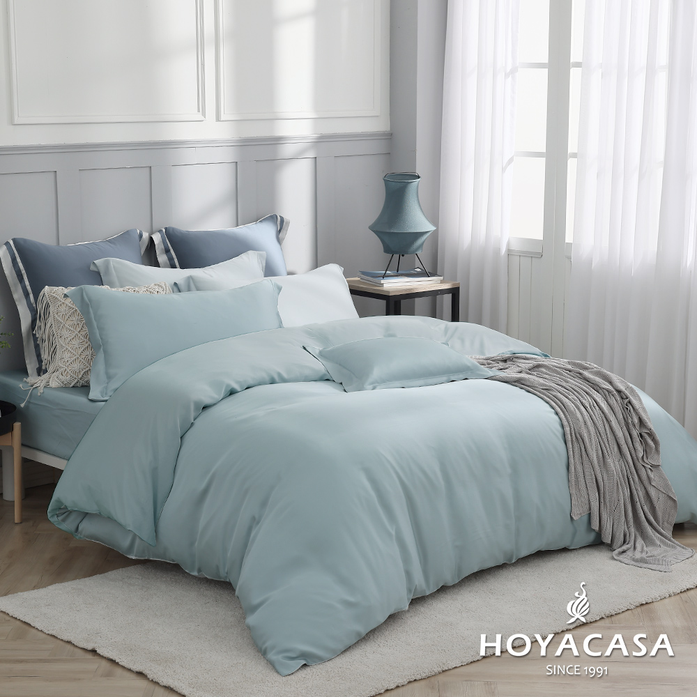 HOYACASA綠野青 雙人60支天絲床包枕套三件組