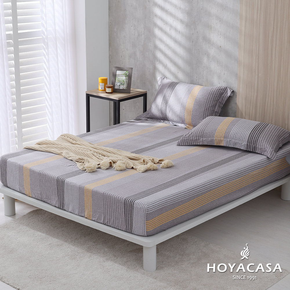 《HOYACASA》加大100%天絲床包枕套三件組-極簡交縱