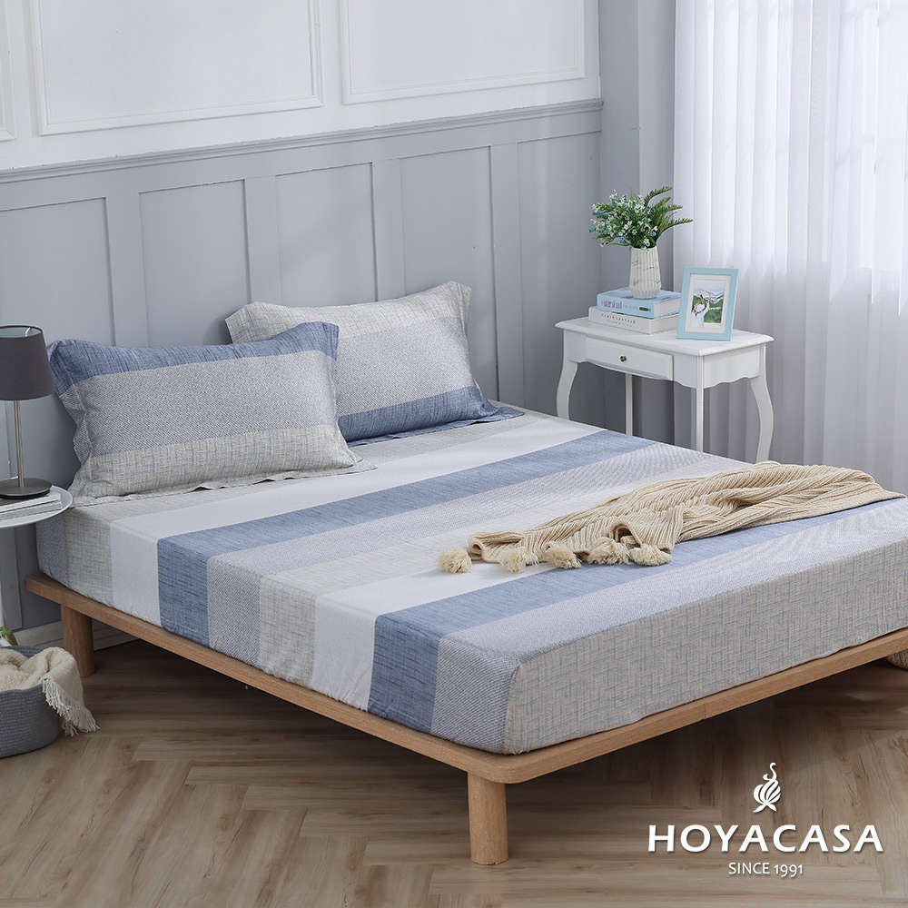 《HOYACASA》加大100%天絲床包枕套三件組-藍情漫步