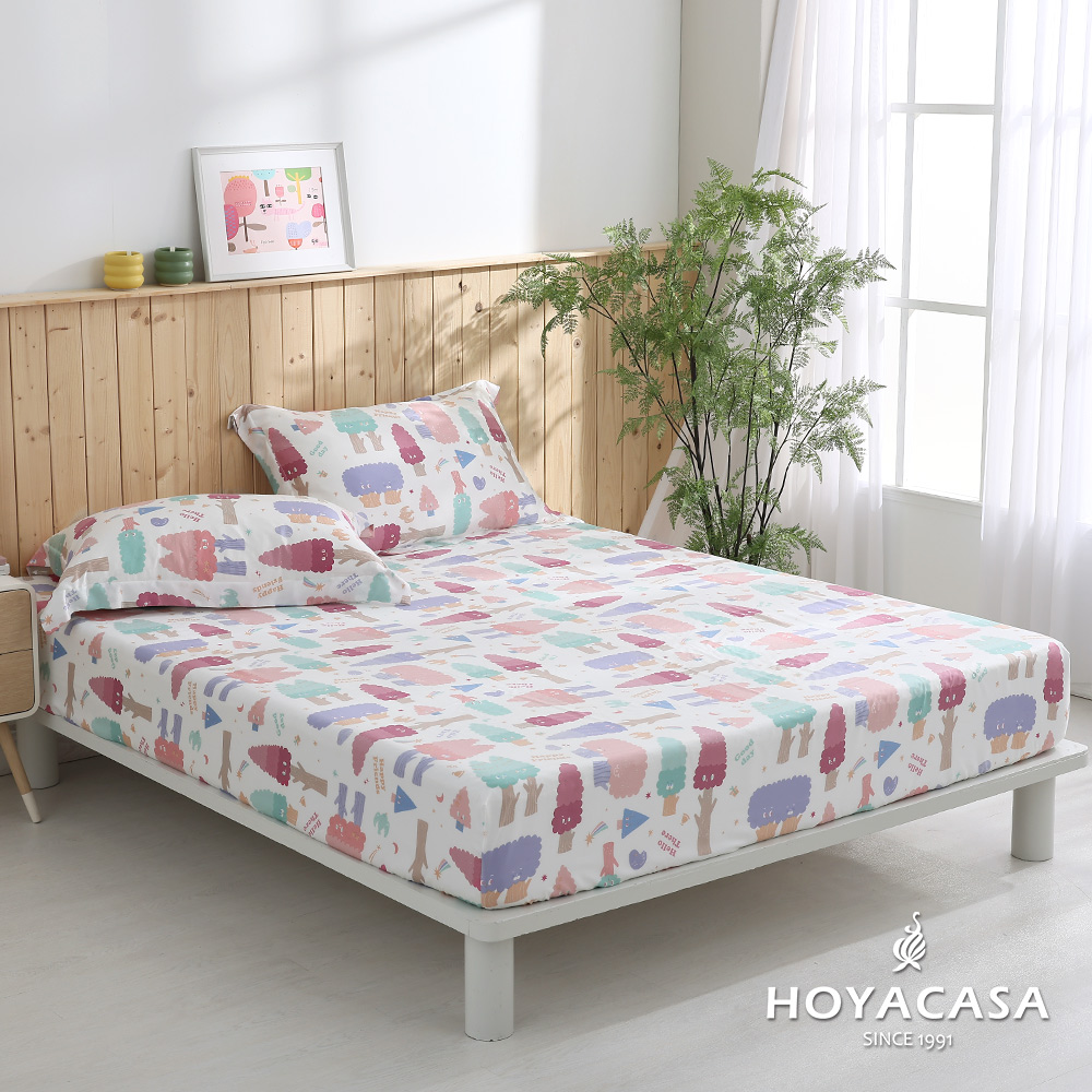 《HOYACASA x wwiinngg聯名系列》雙人100%天絲床包枕套三件組-繽紛小樹