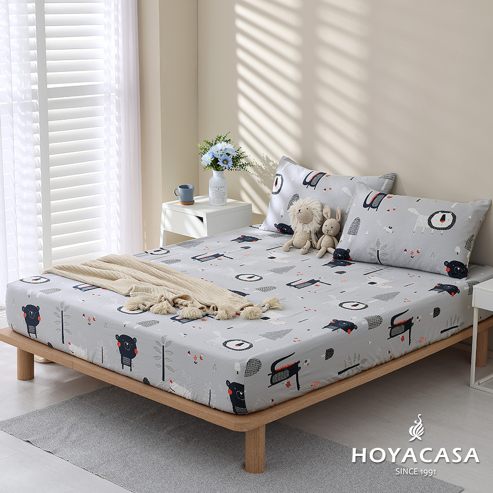 《HOYACASA》加大100%天絲床包枕套三件組-動物叢林