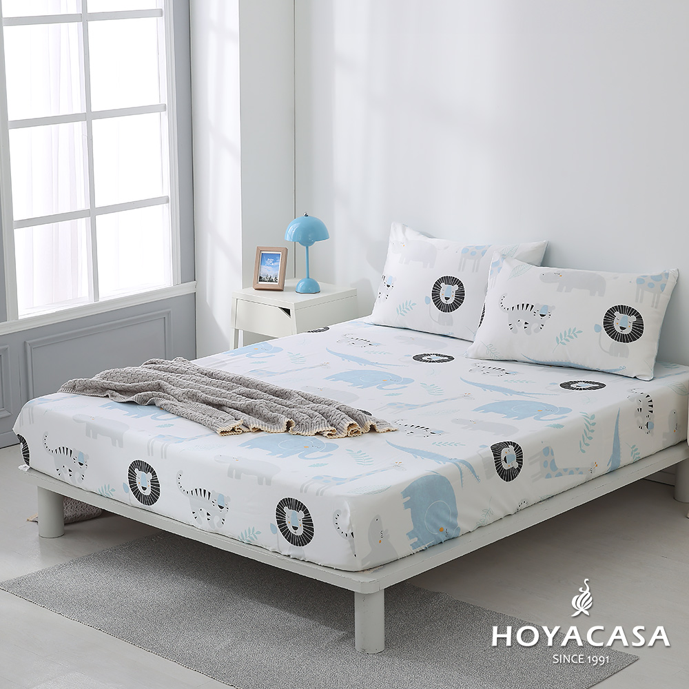 《HOYACASA》加大100%天絲床包枕套三件組-動物派對