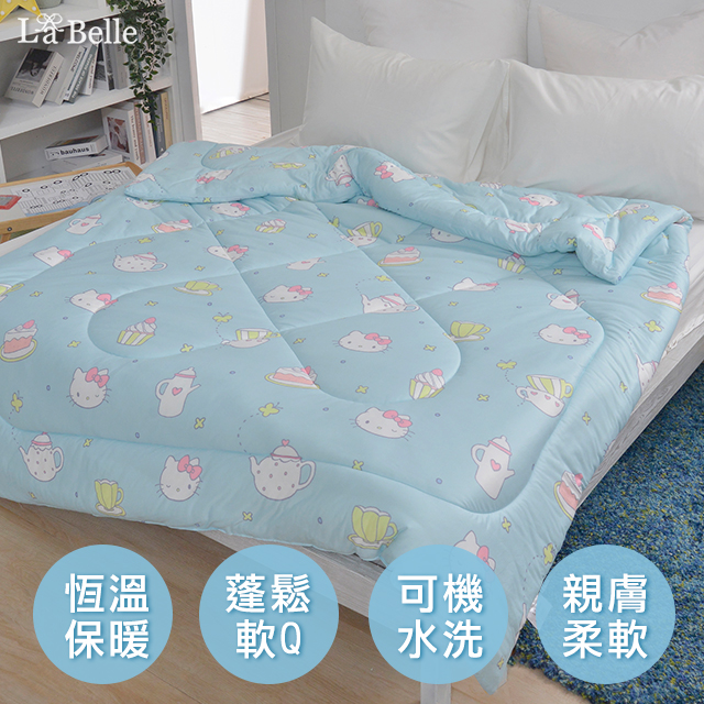《Sanrio-HELLO KITTY午茶時光藍》海島針織棉可水洗暖暖被150*195CM