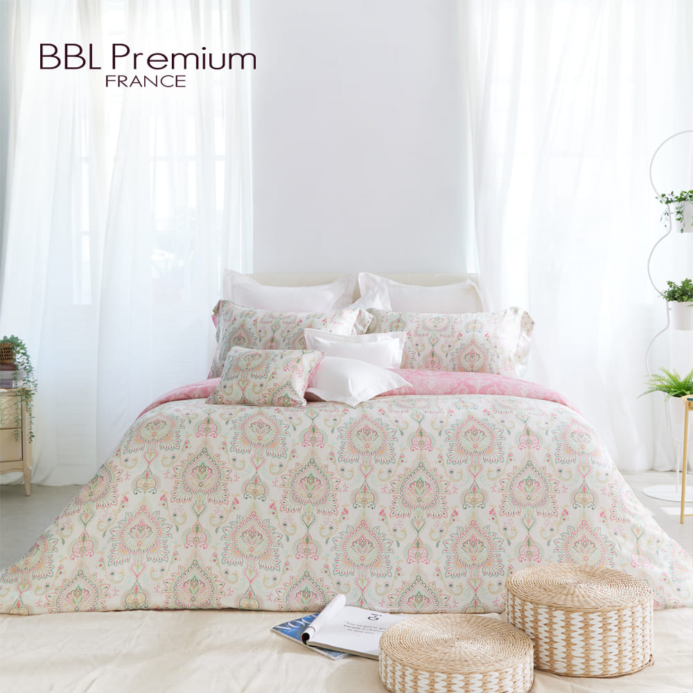 【BBL Premium】100%天絲印花床包被套組-斐麗漫舞-艷麗粉(雙人)