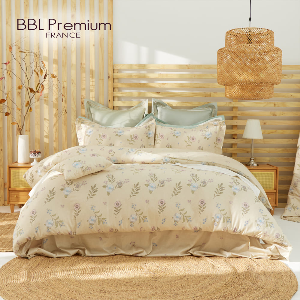 【BBL Premium】100%長纖細棉印花床包被套組-愛戀木槿花-黃(雙人)