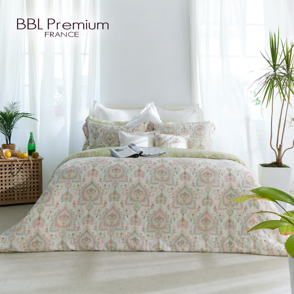【BBL Premium】100%天絲印花床包被套組-斐麗漫舞-珊瑚綠(特大)