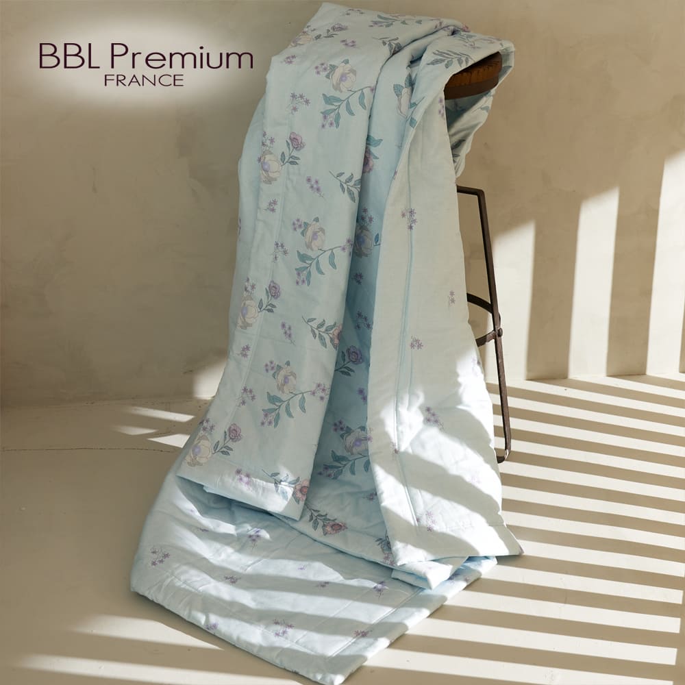 【BBL Premium】100%長纖細棉印花涼被-愛戀木槿花-藍(單人)