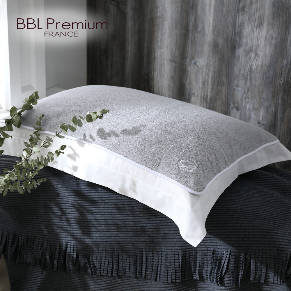 【BBL Premium】100%棉.刺繡枕巾(霧晨灰)
