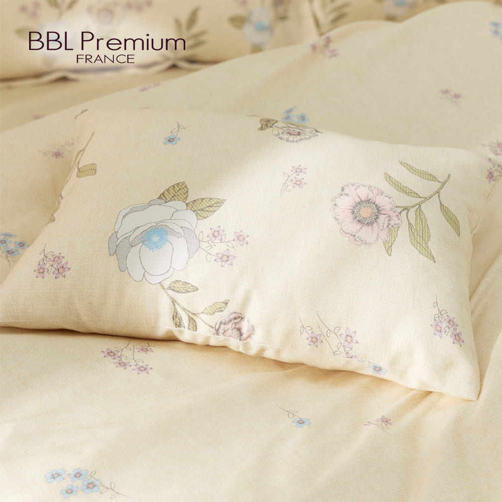 【BBL Premium】100%長纖細棉印花午安枕(愛戀木槿花-黃)
