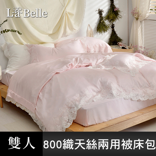 《愛麗絲》雙人天絲蕾絲防蹣抗菌吸濕排汗兩用被床包組-粉色