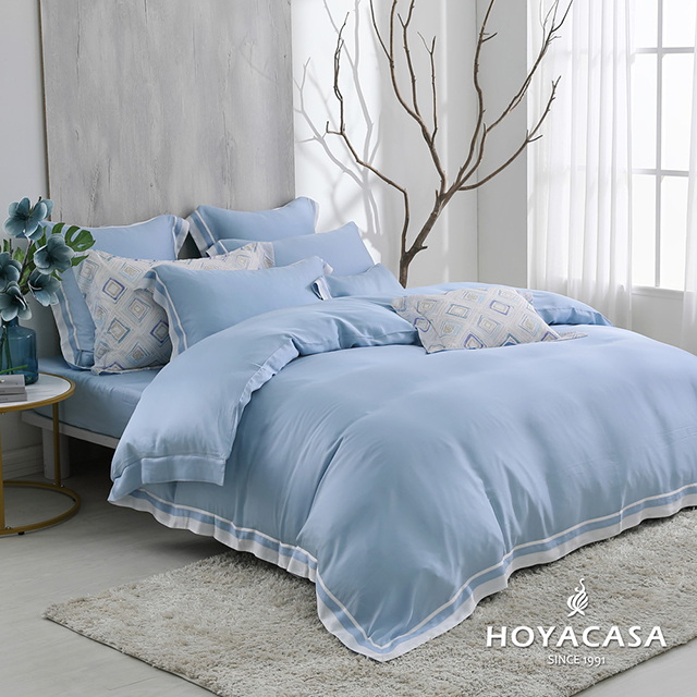 HOYACASA蔚藍時光 琉璃天絲雙人床包被套四件式組