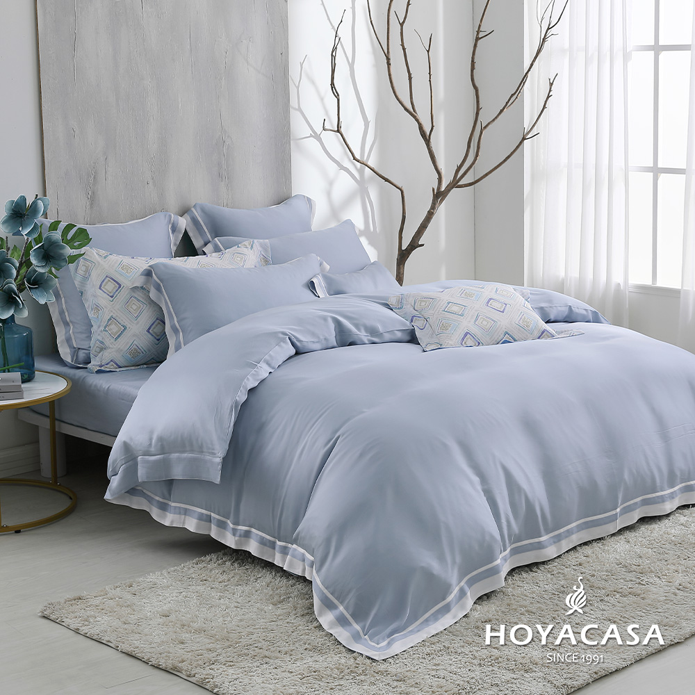 HOYACASA夢河藍 琉璃天絲雙人床包被套四件式組