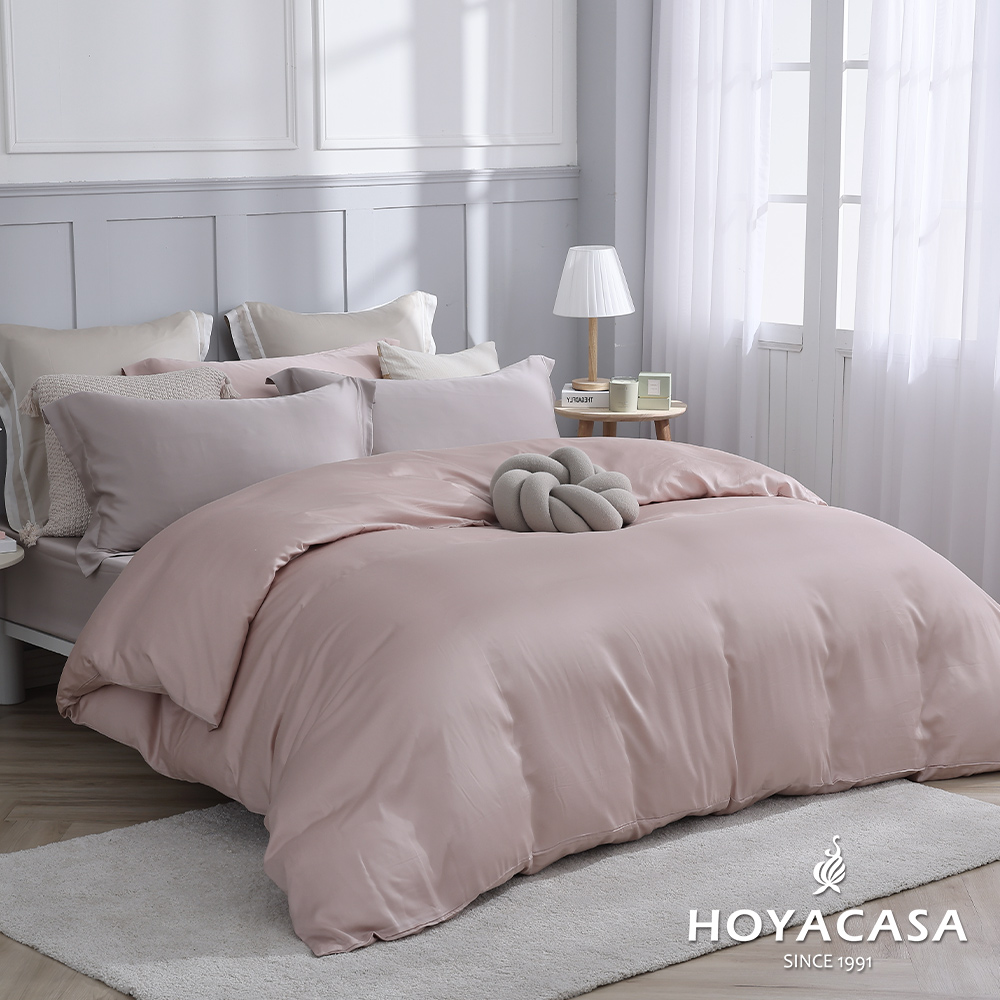 HOYACASA浪漫霧粉(英式粉x曠野銅) 加大四件式60支天絲兩用被床包組