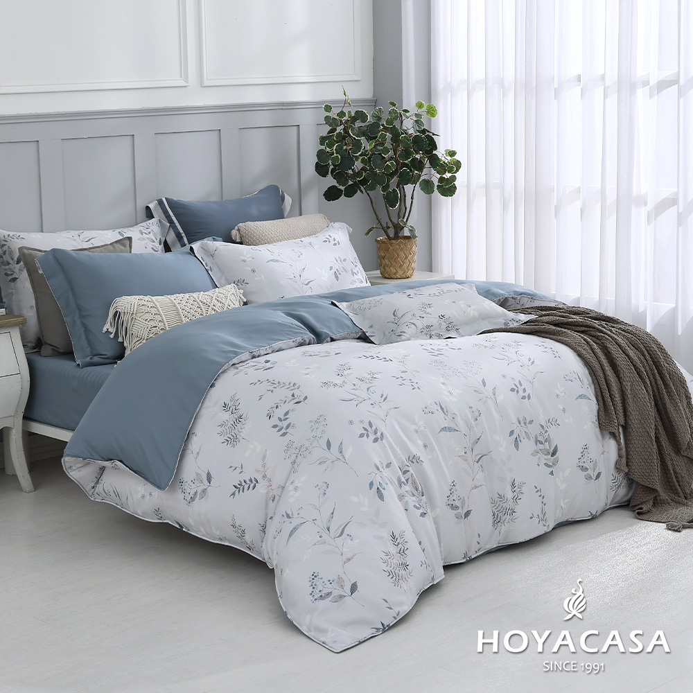 HOYACASA 花語藍芯 特大四件式60支天絲兩用被套床包組