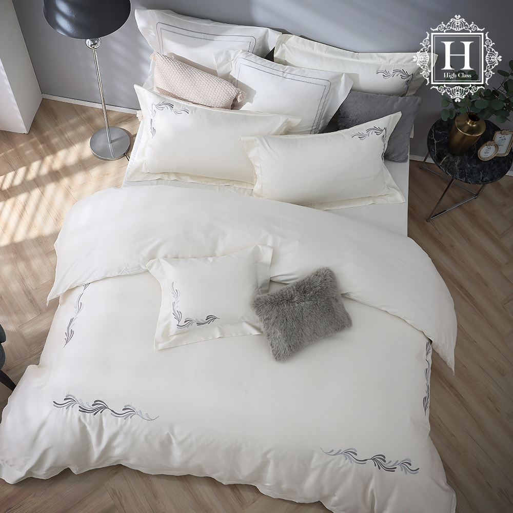 《HOYA H Series白玉 》歐洛克麗精工刺繡500織匹馬棉被套床包四件組-雙人