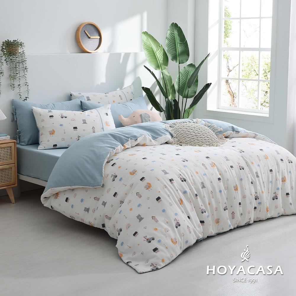 HOYACASA童遊 單人抗菌雙層好眠紗兩用被床包組