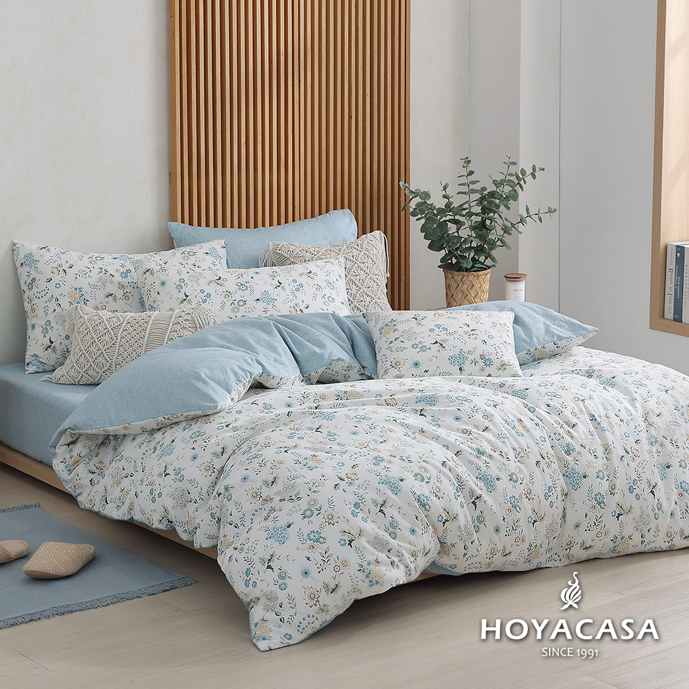 HOYACASA花境夢遊 加大四件式純棉兩用被床包組(天絲入棉30%)