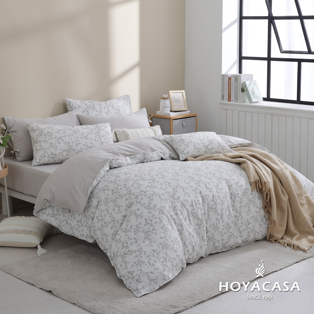 HOYACASA花灰 加大抗菌雙層好眠紗兩用被床包組