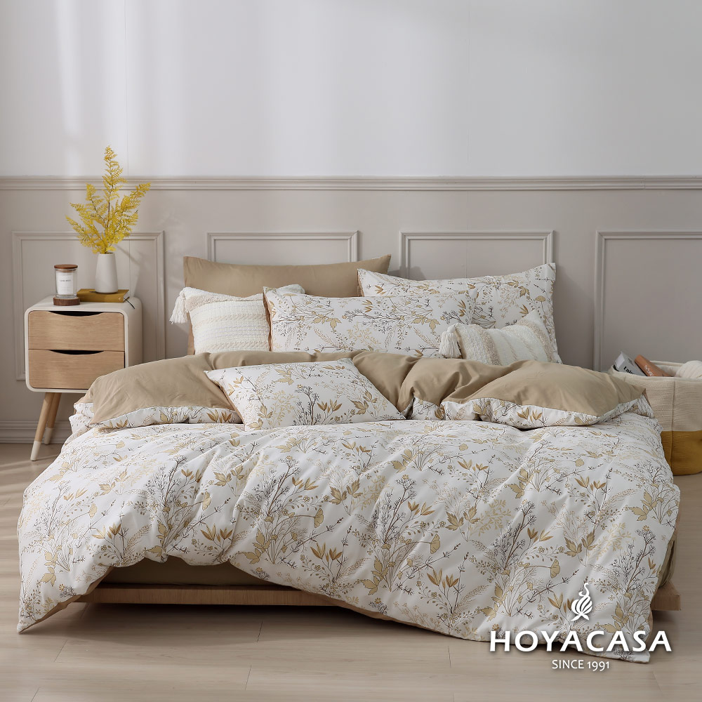 HOYACASA秋楓序曲 雙人四件式純棉兩用被床包組(天絲入棉30%)