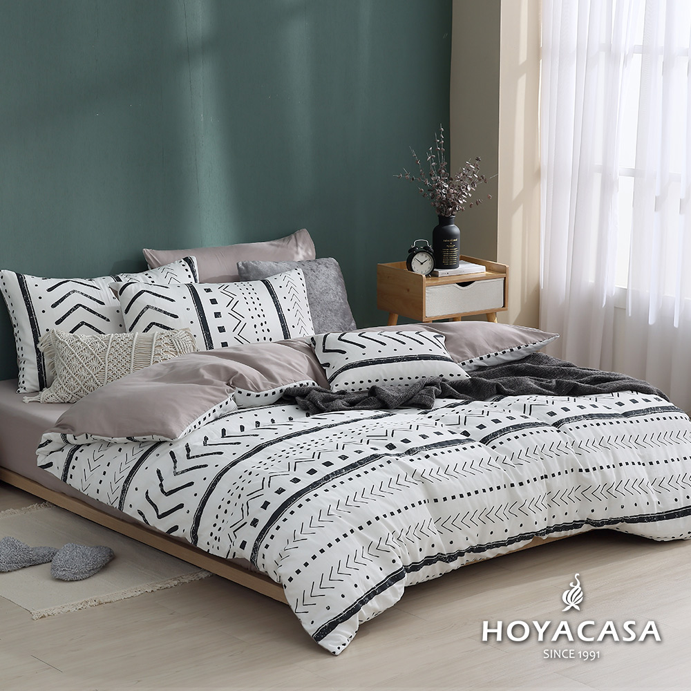 HOYACASA亞德里恩 加大四件式純棉兩用被床包組(天絲入棉30%)