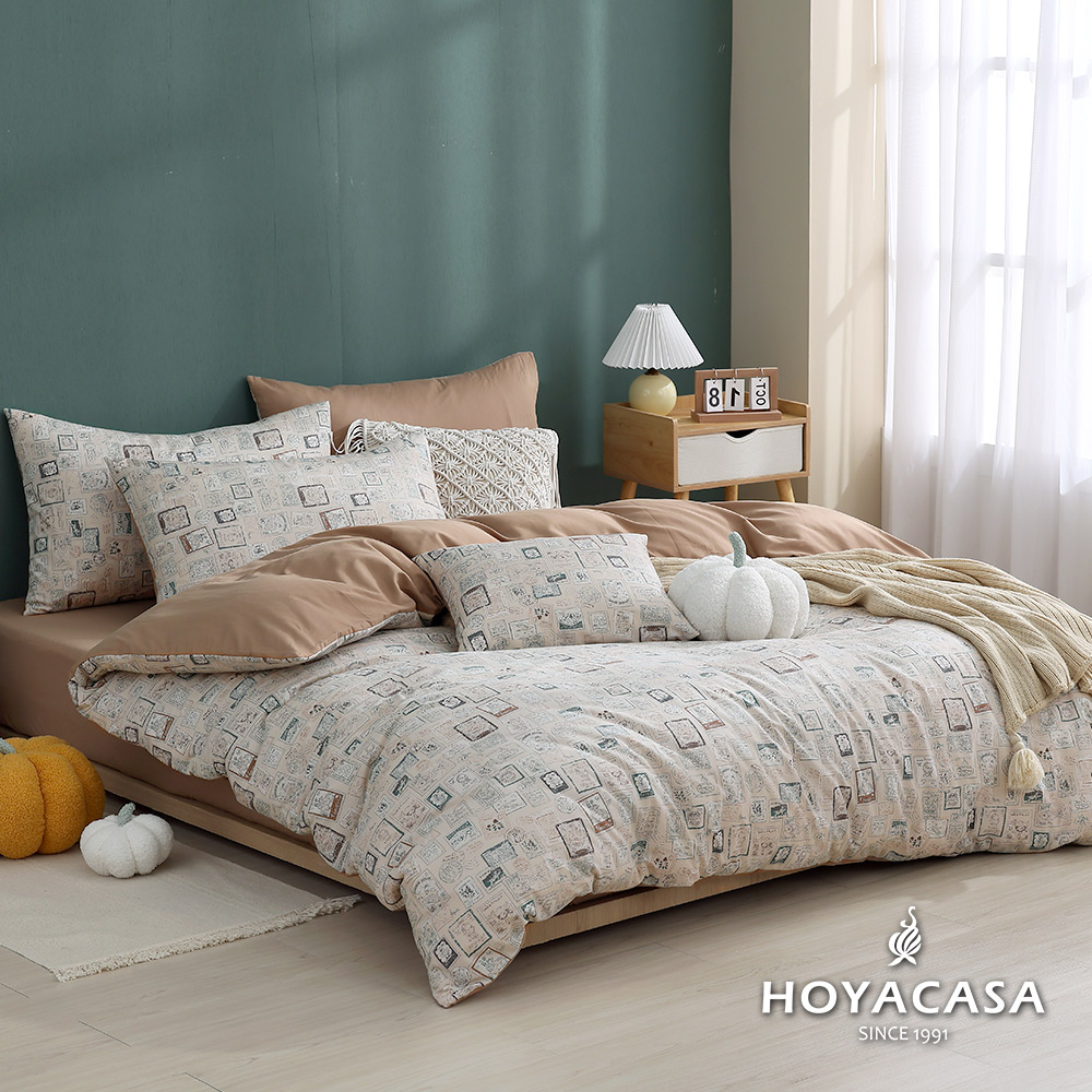 HOYACASA奧德里奇 雙人四件式純棉兩用被床包組(天絲入棉30%)