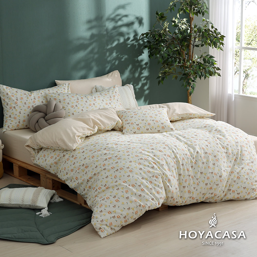 HOYACASA奶油熊熊 單人三件式純棉兩用被床包組(天絲入棉30%)