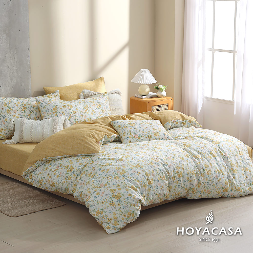 HOYACASA蜜香淺菊 單人三件式純棉兩用被床包組(天絲入棉30%)