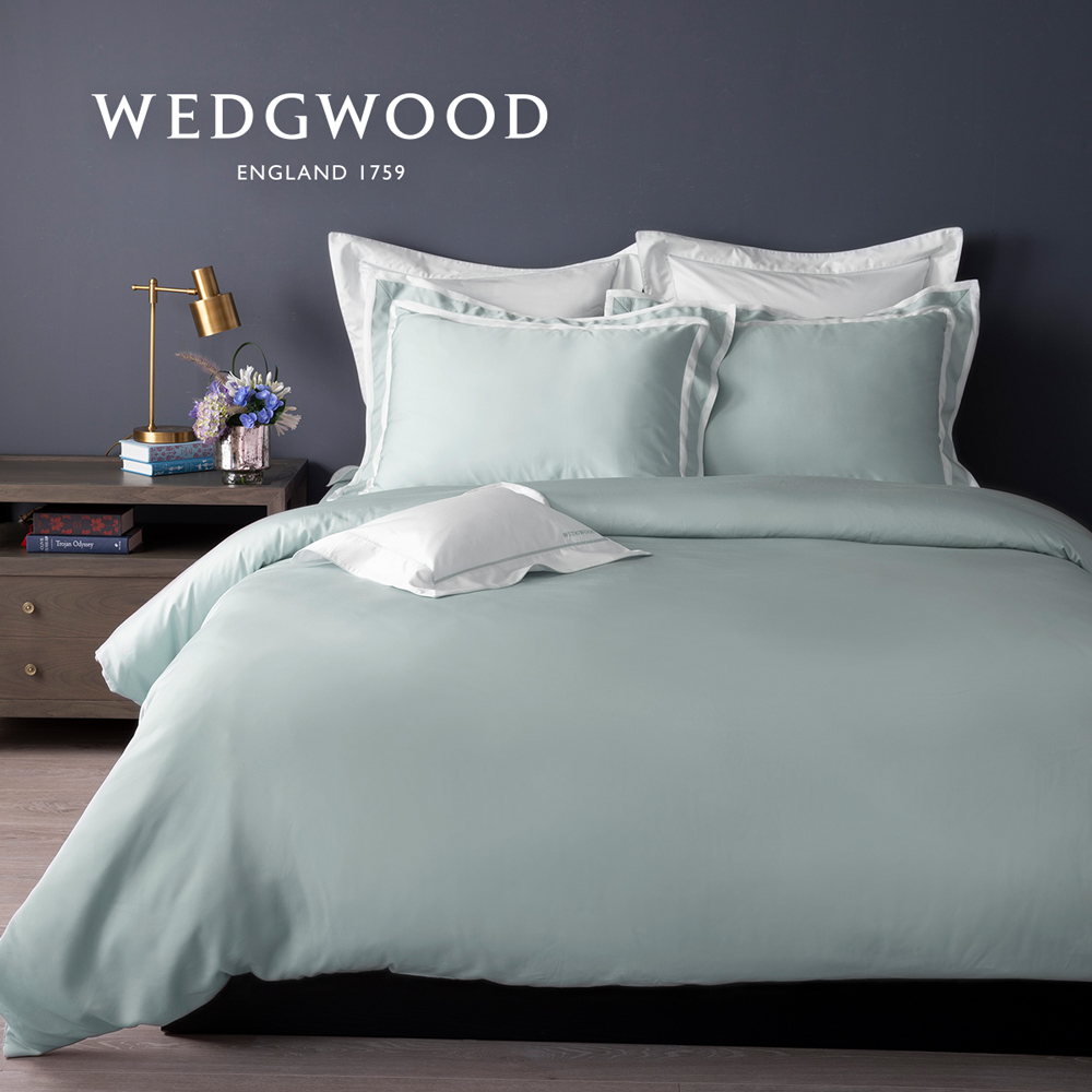 【WEDGWOOD】簡約天絲兩用被套床包組灰綠-雙人