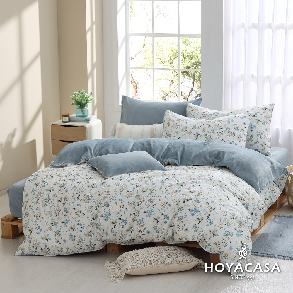 HOYACASA 花境夢遊 雙人四件式雪棉絨兩用被床包組