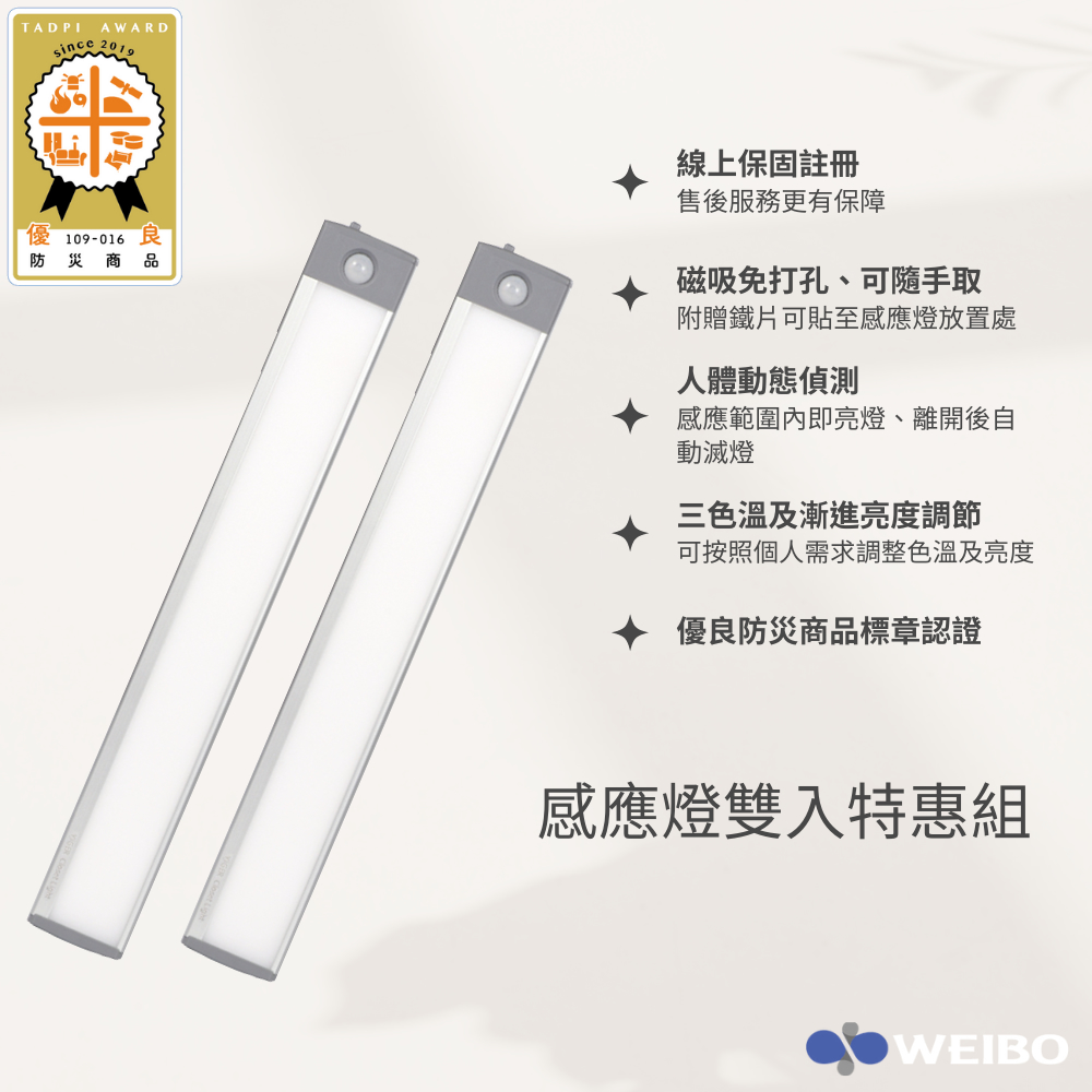 無線LED自動平板調光感應燈-LI3360L(兩入組)