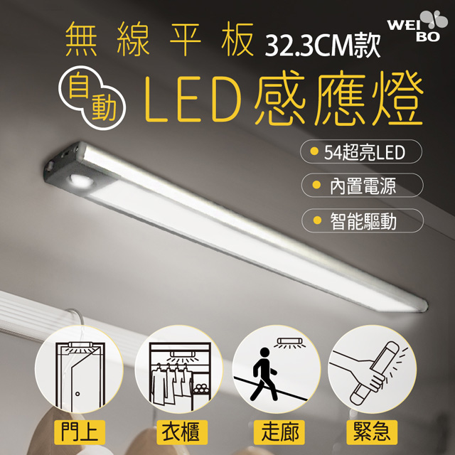 WEI BO原廠 磁吸式無線平板自動感應燈 內置54顆LED燈(32.3公分) (內置裡聚合物電池免牽線)萬用燈