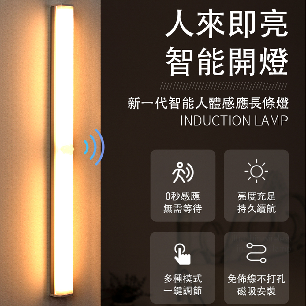 智能人體感應小夜燈 USB充電 升級版磁吸式LED感應燈管 櫥櫃燈 走廊燈 10公分 黃光/白光