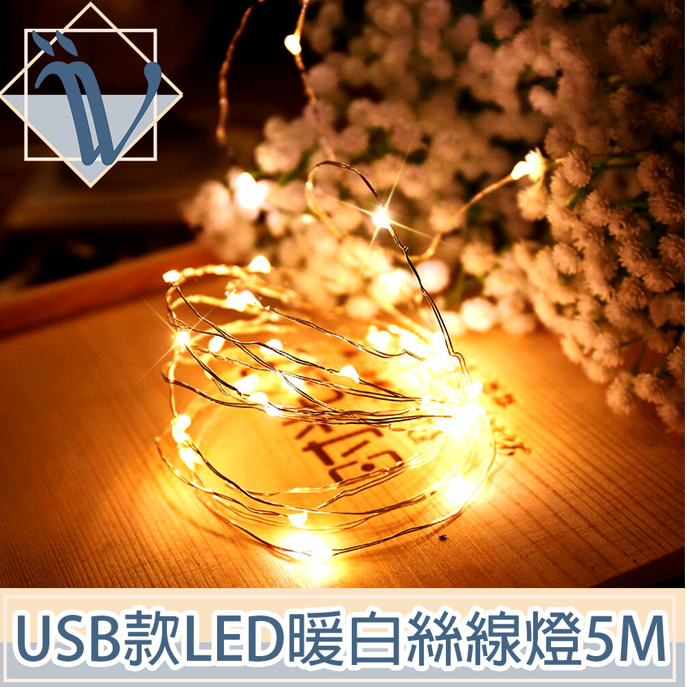 Viita USB供電LED浪漫居家派對佈置暖白流光星點絲線燈 5M
